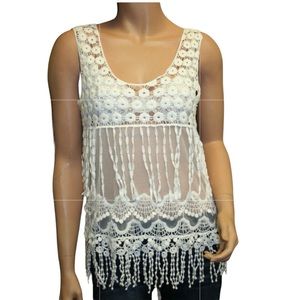 Say What? Crochet Sheer Lace Tank Top Boho Summer Lace Fringe Size Small